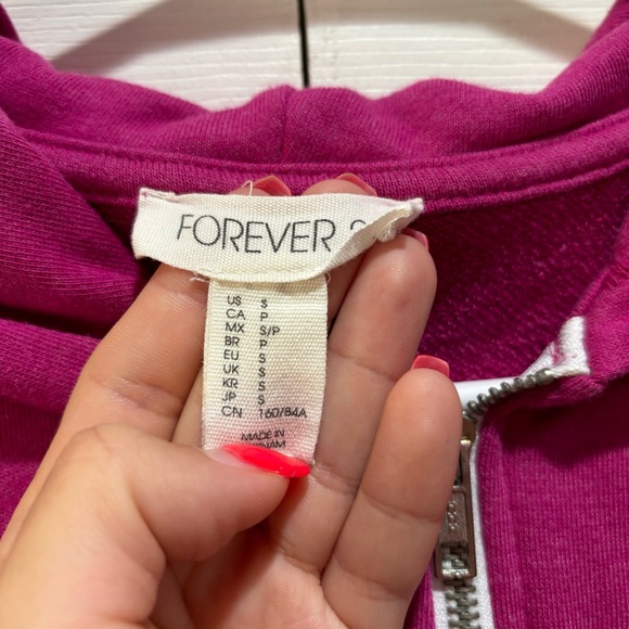 FOREVER 21 Women’s Pink & White Zip Up Hooded Hoodie Sweatshirt Jacket - size S - Picture 3 of 4